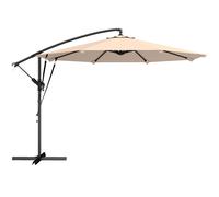 Outsunny Parasol Excéntrico Ø300 cm con Base Cruzada Manivela Funda Protectora y Cuerdas de Viento UPF30+ Caqui