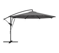 Outsunny Parasol Excéntrico Ø300 cm con Base Cruzada Manivela Funda Protectora y Cuerdas de Viento UPF30+ Gris Oscuro