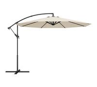 Outsunny Parasol Excéntrico Ø300 cm con Base Cruzada Toldo Ajustable y Manivela UPF30+ para Terraza Patio Blanco Crema
