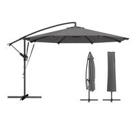 Outsunny Parasol Excéntrico, Ø300 cm, Sombrilla de Jardín con Base Cruzada, Manivela, Funda Protectora y Cuerdas de Viento, UPF30+, para Terraza, Patio, Gris Oscuro