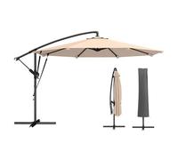 Outsunny Parasol Excéntrico, Ø300 cm, Sombrilla de Jardín con Base Cruzada, Manivela, Funda Protectora y Cuerdas de Viento, UPF30+, para Terraza, Patio, Caqui