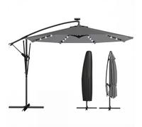 Outsunny Parasol Excéntrico con Luces LED Solares Ø330 cm Gris Oscuro