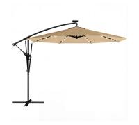 Outsunny parasol excéntrico con luces led solares, ø330 cm, sombrilla de jardín con base cruzada, manivela, funda protectora y cuerda de viento, anti-uv 50+, para terraza, patio, caqui