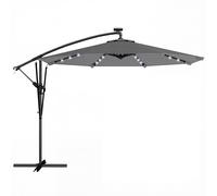 Outsunny Parasol Excéntrico con Luces LED Solares 330x295 cm Sombrilla con Base Cruzada Manivela Funda Protectora Gris Oscuro