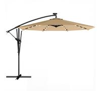 Outsunny Parasol Excéntrico con Luces LED Solares 330x295 cm Sombrilla Jardín con Base Cruzada Manivela Funda Protectora Caqui