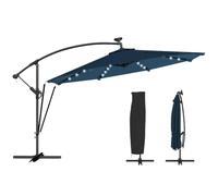 Outsunny Parasol Excéntrico con Luces LED Solares Ø345 cm | Sombrilla de Jardín de Aluminio, Base Cruzada, Manivela, Funda Protectora, Cuerdas de Viento, UPF50+, Terraza Exterior