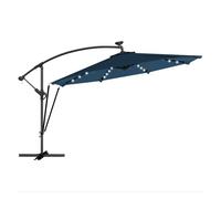 Outsunny parasol excéntrico con luces led solares, ø345 cm, sombrilla de jardín de aluminio con base cruzada, manivela, funda protectora, cuerdas de viento, upf50+, para terraza, patio, azul marino