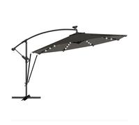 Outsunny Parasol Excéntrico con Luces LED Solares, Ø345 cm, Sombrilla de Jardín de Aluminio con Base Cruzada, Manivela, Funda Protectora, Cuerdas de Viento, UPF50+, para Terraza, Patio, Gris Oscuro