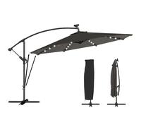 Outsunny Parasol Excéntrico con Luces LED Solares, Ø345 cm, Sombrilla de Jardín de Aluminio con Base Cruzada, Manivela, Funda Protectora, Cuerdas de Viento, UPF50+, para Terraza, Patio, Gris Oscuro