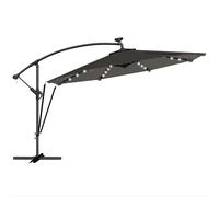 Outsunny Parasol Excéntrico con Luces LED Solares Ø345 cm Sombrilla Jardín de Aluminio con Base Cruzada Manivela Funda Gris