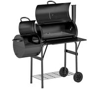 Outsunny Parrilla de carbón de acero con tapa Termómetro Ruedas Ventilación lateral Bandeja de carbón
