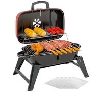 Outsunny Parrilla de carbón plegable con área de cocción de 1232 cm², ventilación ajustable, termómetro, asas para camping, picnic, color rojo