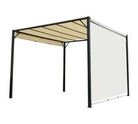 Outsunny Pérgola 3x3m Gazebo Cenador con Techo Retráctil y Pared Lateral Acero Versátil para Jardín Patio o Terraza Tela Poliéster Crema
