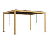 Outsunny Pérgola 3x4 m bioclimática cenador con lamas orientables manivela, estilo contemporáneo, aluminio - Negro y Natural Aosom España