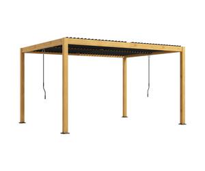 Outsunny Pérgola 3x4 m bioclimática cenador con lamas orientables manivela, estilo contemporáneo, aluminio - Negro y Natural Aosom España