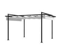 Outsunny pérgola 3x4 m gazebo cenador de jardín con techo retráctil de poliéster y 12 orificios de drenaje pérgola para patio terraza exterior blanco y gris oscuro 297 cm