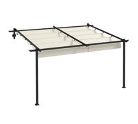 Outsunny Pérgola 4x3 m Cenador de Jardín con Techo Retráctil de Poliéster y Marco de Acero Crema y Gris Oscuro Aosom España