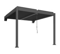 Outsunny Pérgola aprox. 3x3 m Cubierta de terraza de aluminio con techo de lamas ajustable Montaje en pared Gris oscuro Aosom España