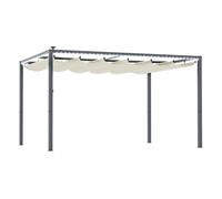 Outsunny pérgola de aluminio con luces led 4x3 m cenador de jardín gazebo con solares techo retráctil impermeable anti-uv pabellón para patio terraza crema y gris 300 cm
