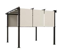 Outsunny pérgola de jardín 3x3 m cenador para exterior con techo retráctil marco de acero impermeable y anti-uv para terraza patio beige 238 cm
