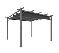 Outsunny pérgola de jardín 3x3 m con techo retráctil, cenador de jardín con protección upf30+, orificios de drenaje, estructura de aluminio, pabellón para patio, terraza, exterior, gris oscuro 300 cm