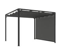 Outsunny pérgola de jardín 3x3 m con techo retráctil y pared lateral enrollable, cenador de jardín con estructura de aluminio, upf30+, pabellón para exterior, patio, terraza, gris oscuro 227 cm