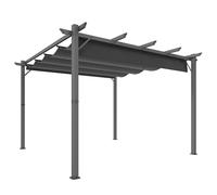 Outsunny Pérgola de Jardín 3x3 m con Techo Retráctil Protección UPF30+ Drenaje Marco de Aluminio para Patio Exterior Gris Oscuro