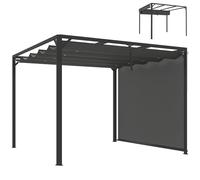 Outsunny pérgola de jardín 3x3 m con techo retráctil y pared lateral enrollable, cenador de jardín con estructura de aluminio, upf30+, pabellón para exterior, patio, terraza, gris oscuro 227 cm