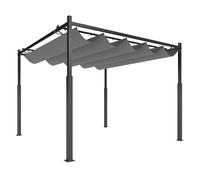 Outsunny pérgola de jardín 3x3 m con techo retráctil y accesorio magnético, cenador de jardín con protección uv30+, columnas metálicas y ganchos, pabellón para patio, terraza, exterior, gris 298 cm