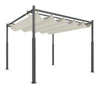 Outsunny Pérgola de Jardín 3x3 m con Techo Retráctil y Accesorio Magnético Protección UV30+ Columnas Metálicas y Ganchos Crema BLANCO