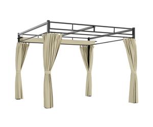 Outsunny Pérgola de Jardín 3x3 m con Techo Retráctil y Cortinas Protección UV30+ Estructura Metálica para Patio Terraza Beige