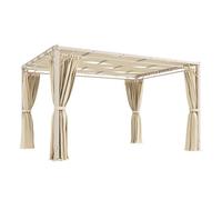 Outsunny pérgola de jardín 3x4 m, cenador de jardín con techo ondulado, 4 cortinas extraíbles, protección upf50+ y estructura de acero resistente, pabellón para exterior, patio, terraza, beige