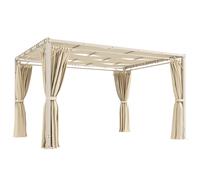 Outsunny Pérgola de Jardín 3x4 m con Protección UPF 50+ Gazebo con Cortinas Estructura de Acero para Sombra Exterior Beige