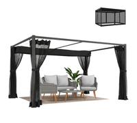 Outsunny Pérgola de Jardín 3x4 m con Techo Retráctil y 4 Laterales de Malla Gris Gris oscuro