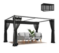 Outsunny pérgola de jardín 3x4 m con techo retráctil y 4 paredes laterales de malla, cenador de jardín con estructura de aluminio, upf30+, pabellón para exterior, patio, terraza, gris oscuro