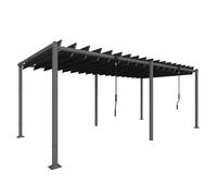 Outsunny Pérgola de Jardín 3x5,7 m con Techo de Lamas Ajustable a 90° Manivela Estructura de Aluminio UPF50+ Gris Oscuro