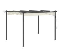 Outsunny Pérgola de Jardín 4x3 m Cenador de Jardín con Techo Retráctil Tela de Poliéster y 8 Orificios de Drenaje para Terraza Crema Aosom España
