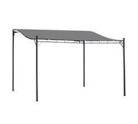 Outsunny Pérgola de Jardín 4x3 m Cenador Montado en Pared con Toldo y 4 Orificios de Drenaje Marco de Metal y Poliéster 180 g/m² Gris Aosom España