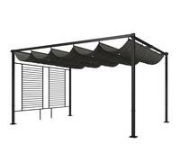 Outsunny Pérgola de Jardín 4x3 m con Techo Retráctil 2 Paneles de Privacidad UPF50+ Cenador de Jardín para Patio Exterior Gris