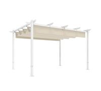 Outsunny pérgola de jardín 4x3 m con techo retráctil, cenador de jardín con protección upf30+, orificios de drenaje, estructura metálica, pabellón para patio, terraza, exterior, beige 227 cm