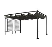Outsunny pérgola de jardín 4x3 m con techo retráctil y 2 paneles de privacidad fijos, cenador de jardín con protección upf50+, drenaje, estructura metálica, pabellón para exterior, gris oscuro 297 cm