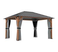 Outsunny Pérgola de jardín con techo rígido de metal galvanizado, estructura de aluminio, cortinas y mosquiteros, 3x4 m Aosom España