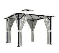 Outsunny Pérgola de jardín exterior 3x3 m pabellón de jardín, techo doble, cortinas, ganchos de techo, estructura metálica, crema Aosom España