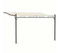 Outsunny Pérgola de Pared 2,5x3,5 m con Techo Inclinado Orificios de Drenaje y Estructura Metálica Blanco Crema