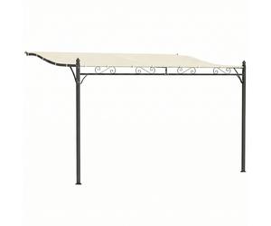 Outsunny Pérgola de Pared 2,5x3,5 m con Techo Inclinado Orificios de Drenaje y Estructura Metálica Blanco Crema