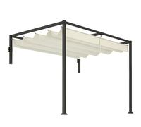 Outsunny Pérgola de Pared 3x2 m con Techo Retráctil Tela de Poliéster Resistente al Agua para Jardín Patio Crema