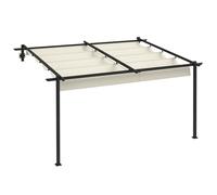 Outsunny Pérgola de Pared 4x3 m con Techo Retráctil de Poliéster Crema y Gris BLANCO
