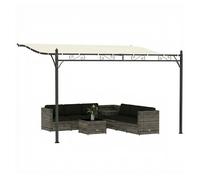 Outsunny pérgola de pared de jardín 2,5x3,5 m, cenador de jardín con techo inclinado, orificios de drenaje y estructura metálica resistente, upf30, gazebo para patio, terraza, balcón, blanco crema 350