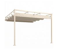Outsunny pérgola de pared de jardín 3x3 m, cenador de jardín con techo retráctil, protección upf30+, orificios de drenaje y estructura de acero, pabellón para patio, terraza, exterior, beige
