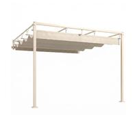 Outsunny pérgola de pared de jardín 3x3 m, cenador de jardín con techo retráctil, protección upf30+, orificios de drenaje y estructura de acero, pabellón para patio, terraza, exterior, beige